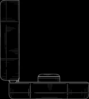 Line drawing of the charging case open, side profile